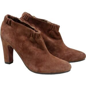 Sam Edelman Simone Brown Suede Ruched Ankle Bootie Heels Size 9.5 Block Heel